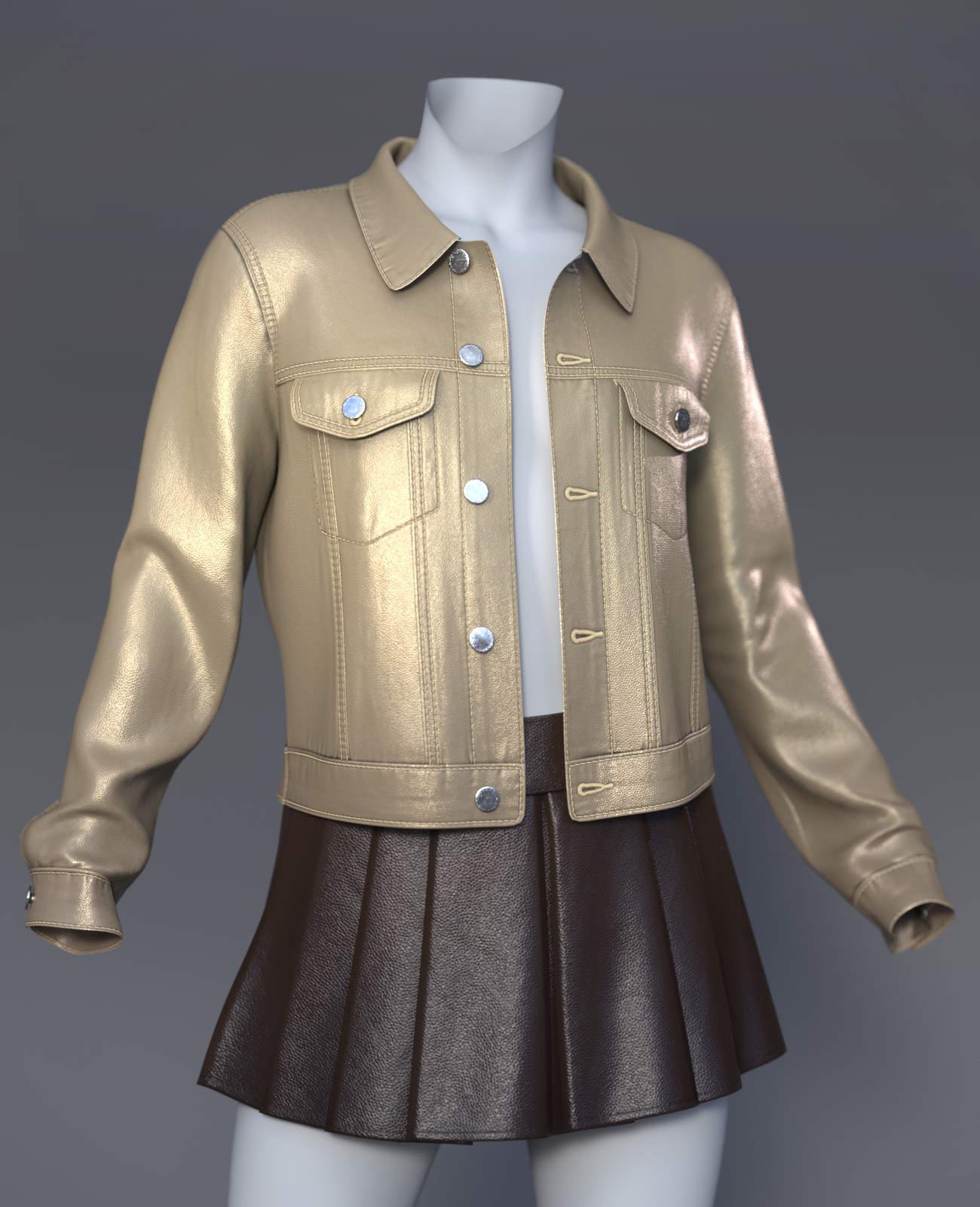 dForce Cai Denim Jacket and Pleated Skirt for G9 by N/A