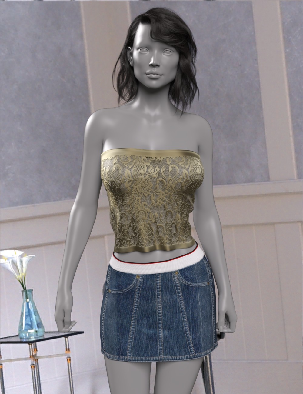 VERSUS - dForce Relaxed Denim Tubetop for Genesis 8,8.1 Female and Genesis 9 by N/A