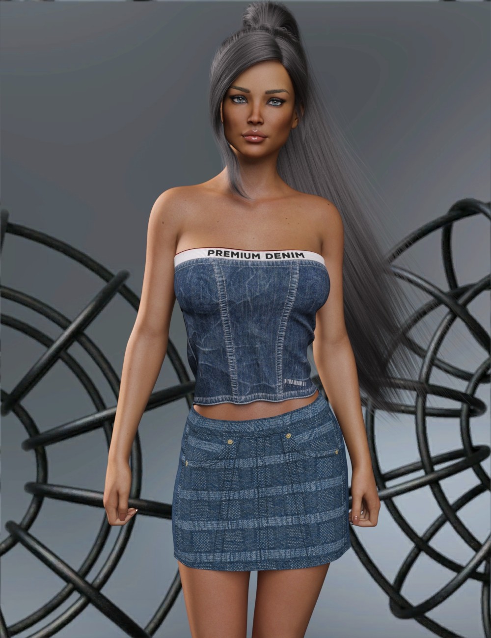 VERSUS - dForce Relaxed Denim Skirt for Genesis 8-8.1 Female and Genesis 9 Femal by N/A