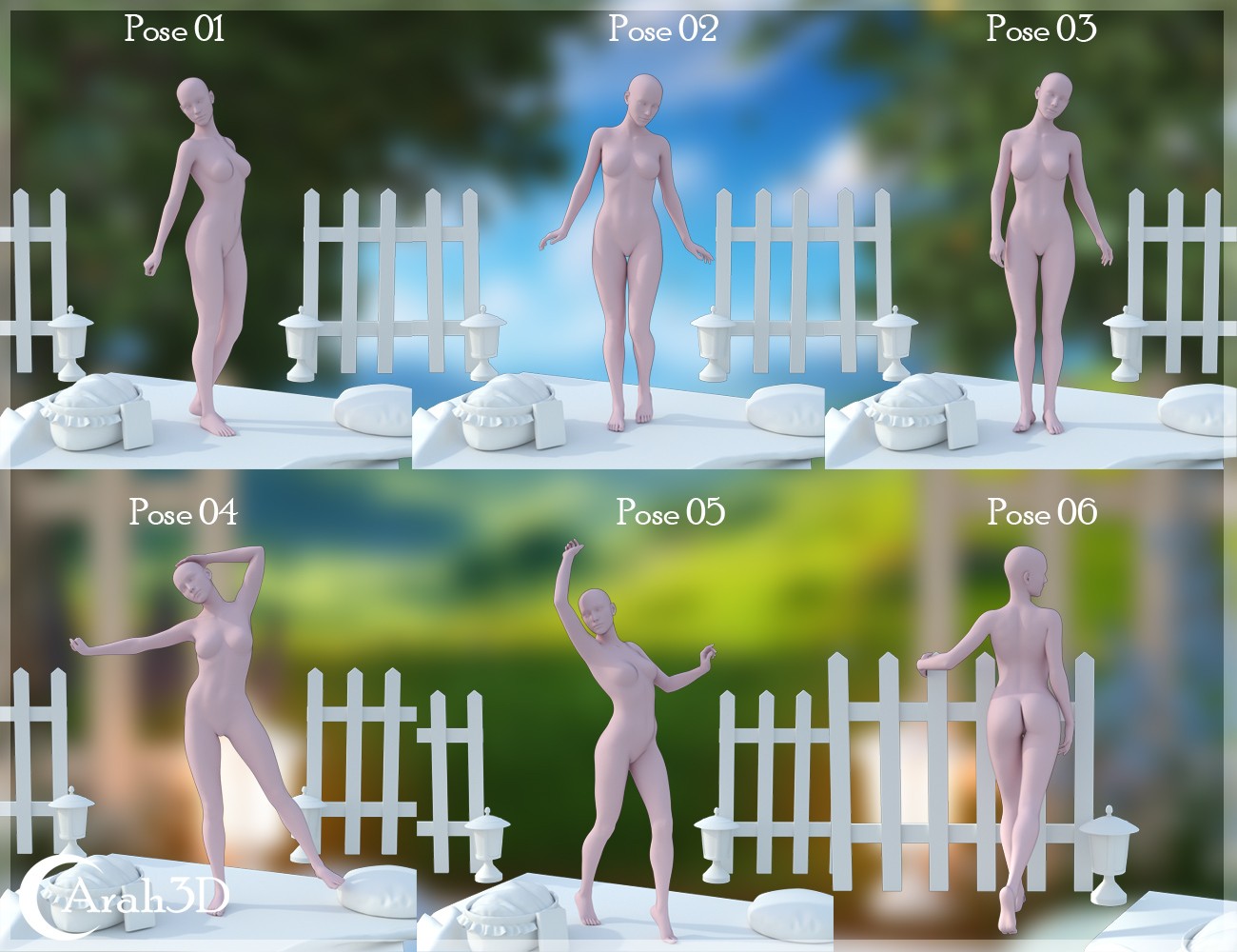 Arah3D Cottage Girl Props and Poses for G8F and G9 by N/A
