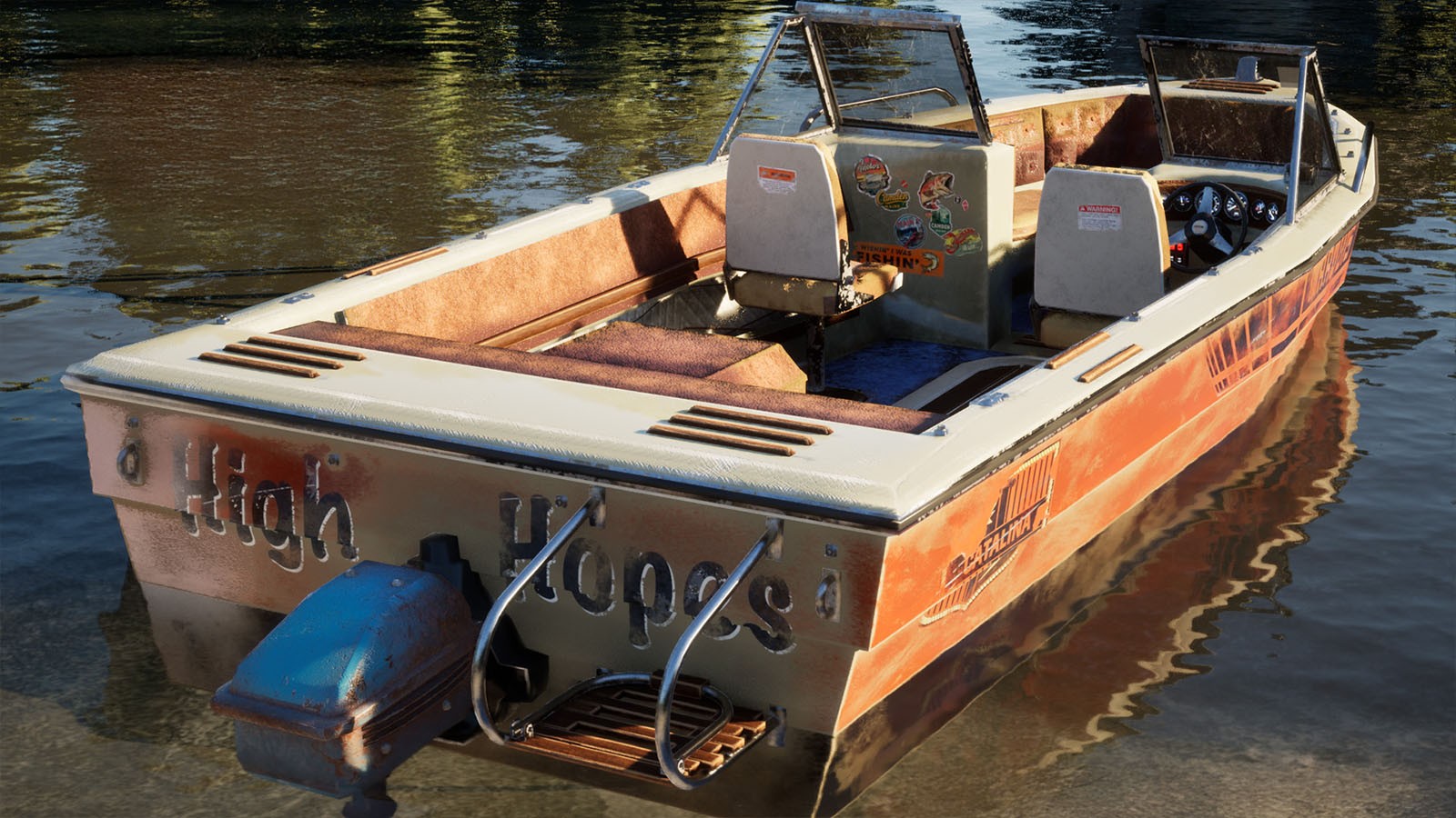 1990s Fiberglass Fishing Boat with Outboard Motor by N/A