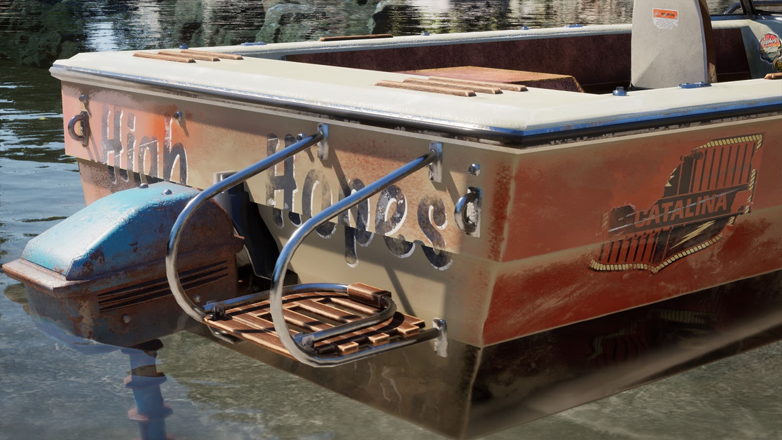 1990s Fiberglass Fishing Boat with Outboard Motor by N/A
