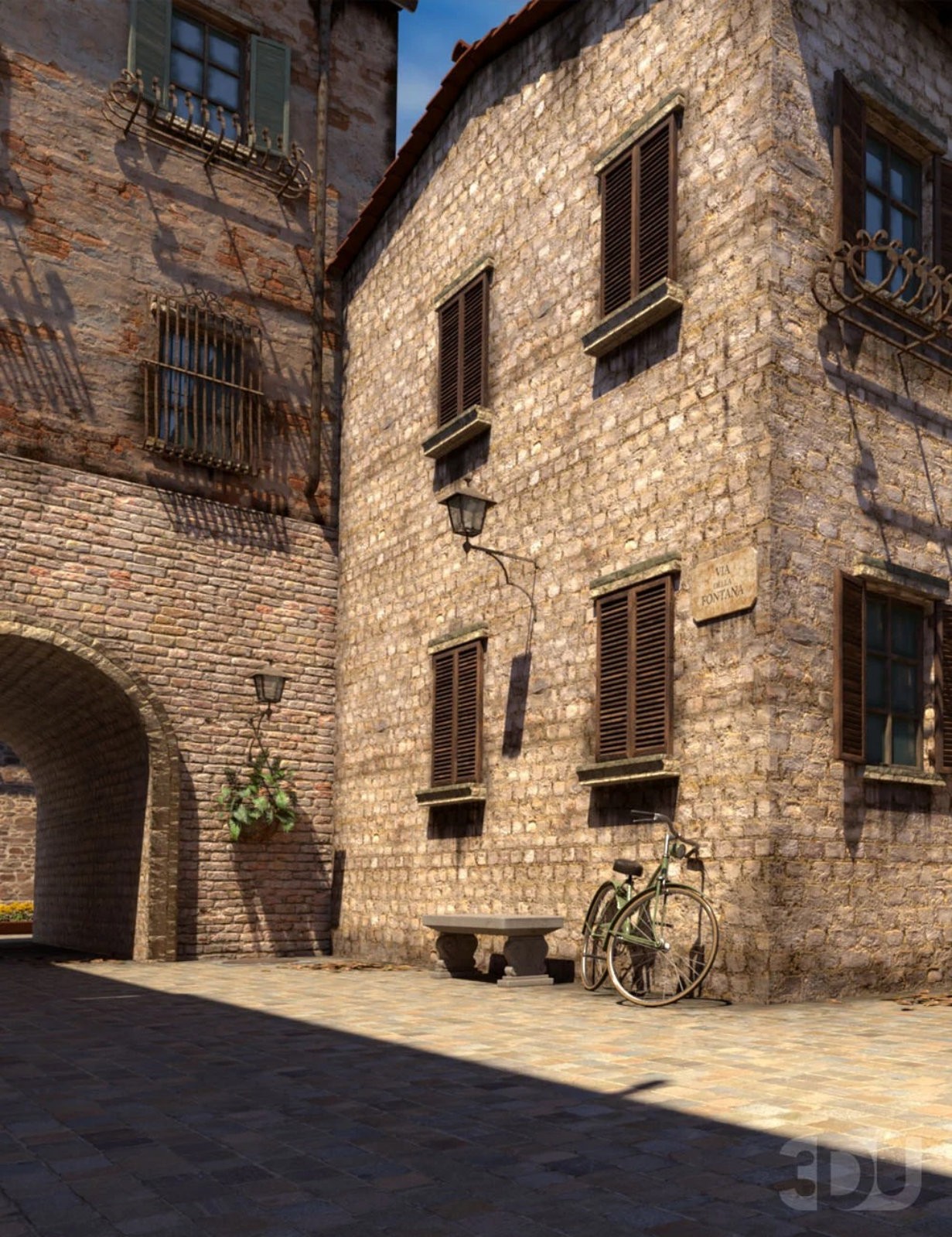 Villa della Fontana – Mediterranean Courtyard Scene by N/A