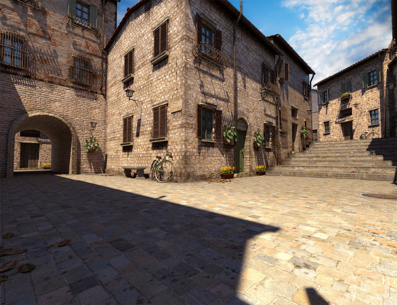 Villa della Fontana – Mediterranean Courtyard Scene by N/A
