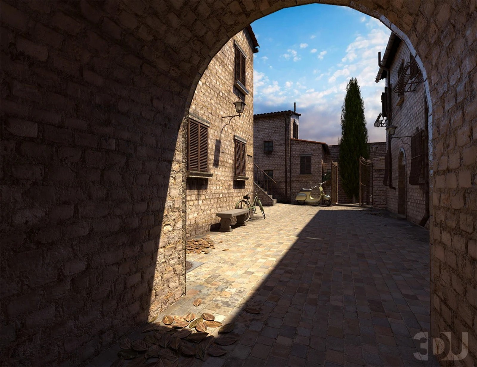 Villa della Fontana – Mediterranean Courtyard Scene by N/A