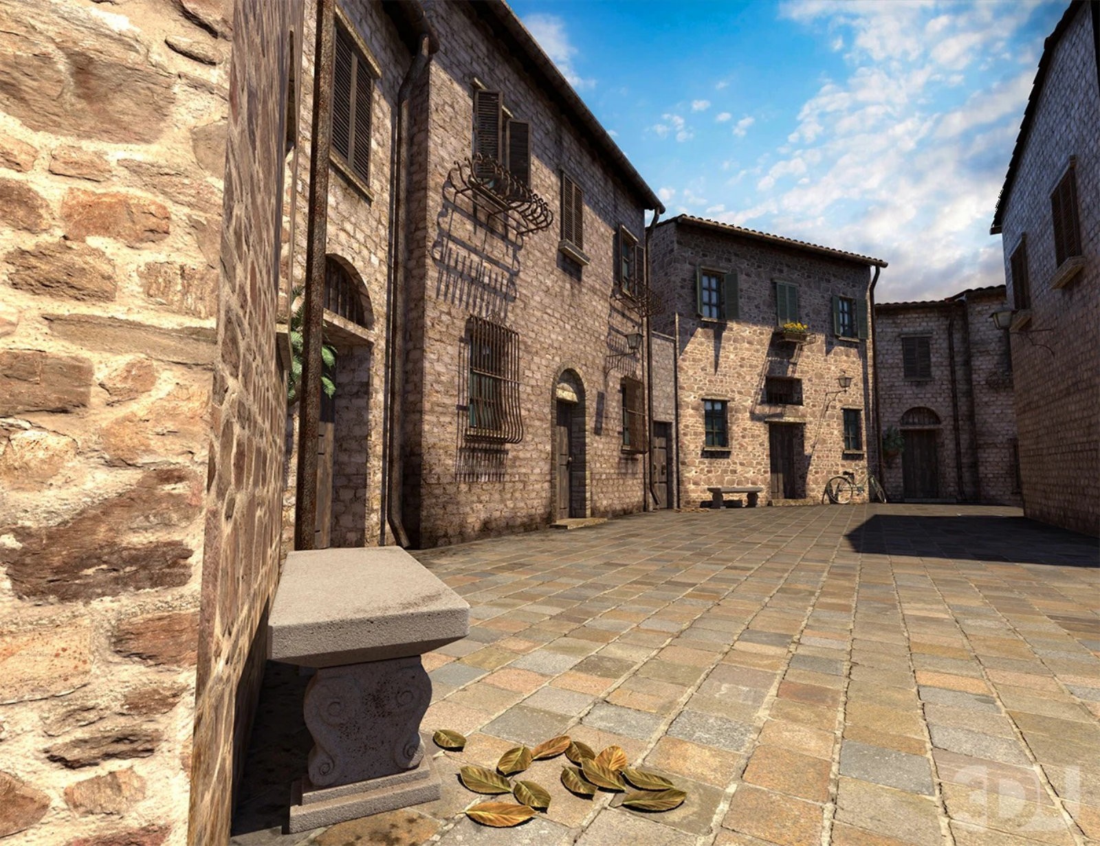 Villa della Fontana – Mediterranean Courtyard Scene by N/A