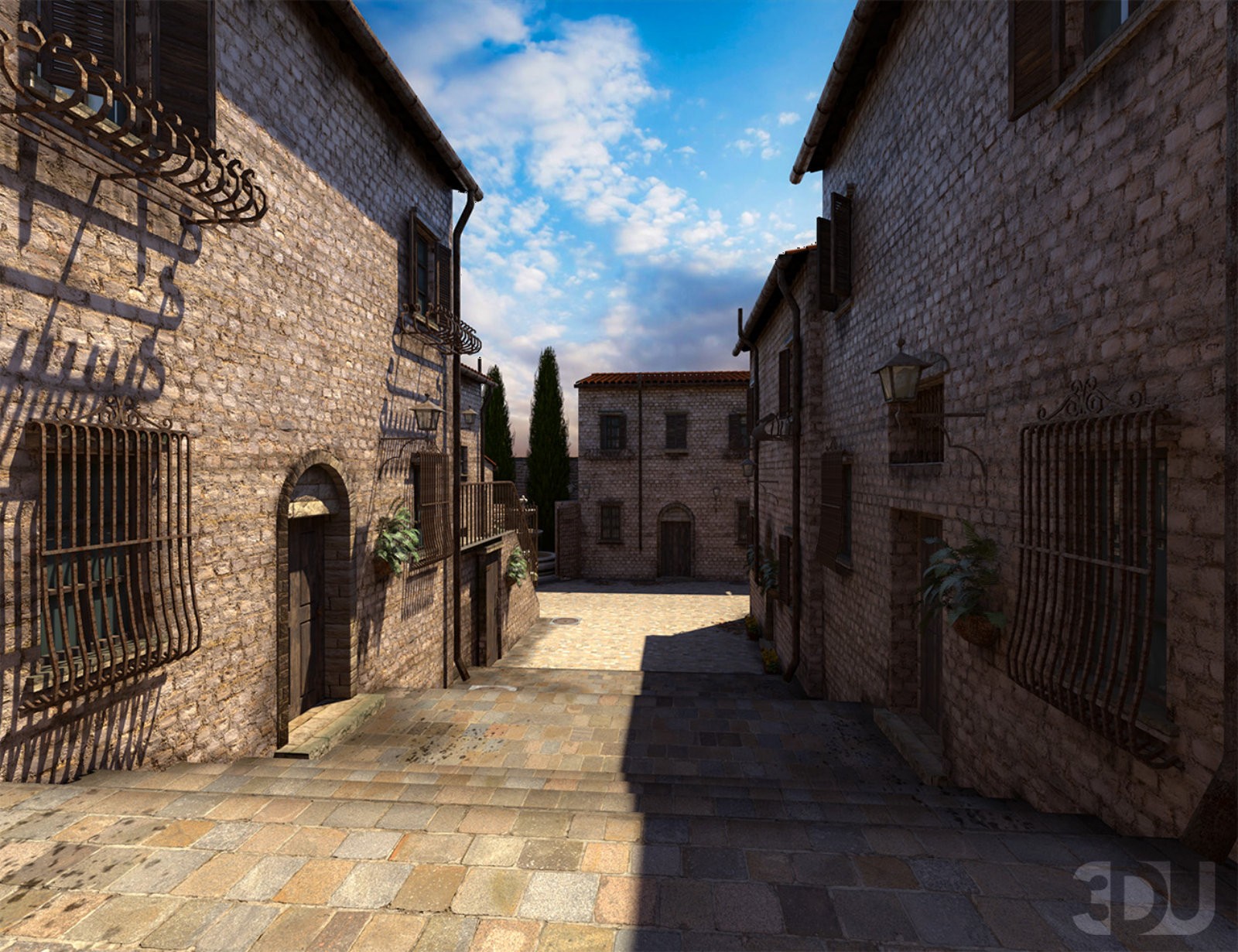 Villa della Fontana – Mediterranean Courtyard Scene by N/A