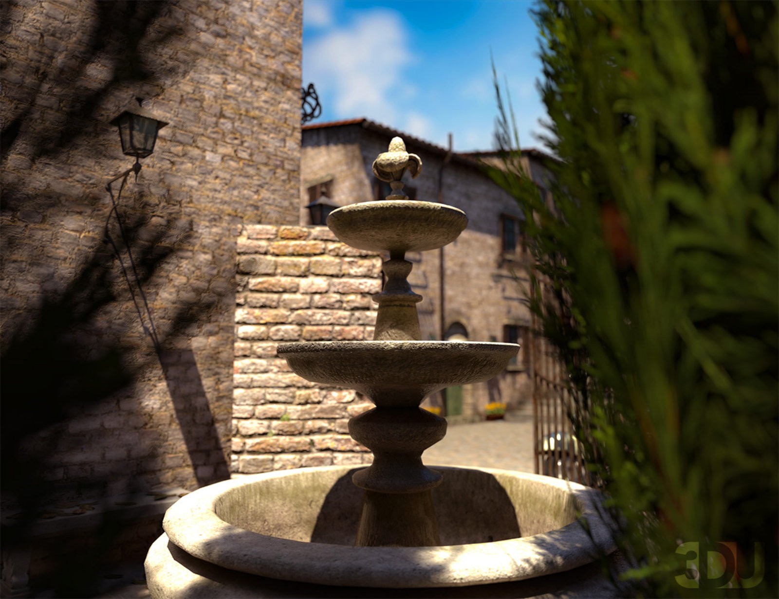 Villa della Fontana – Mediterranean Courtyard Scene by N/A
