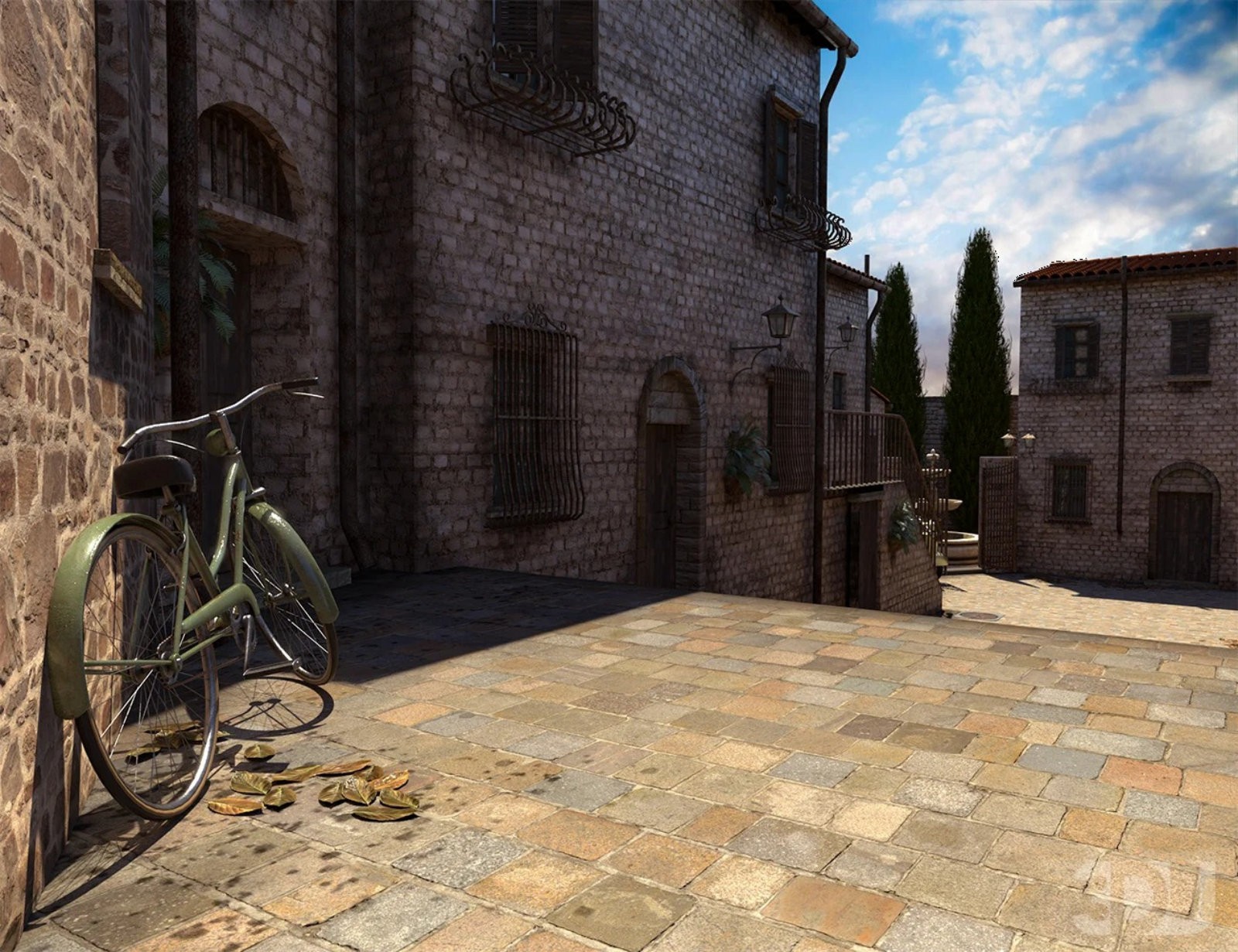 Villa della Fontana – Mediterranean Courtyard Scene by N/A