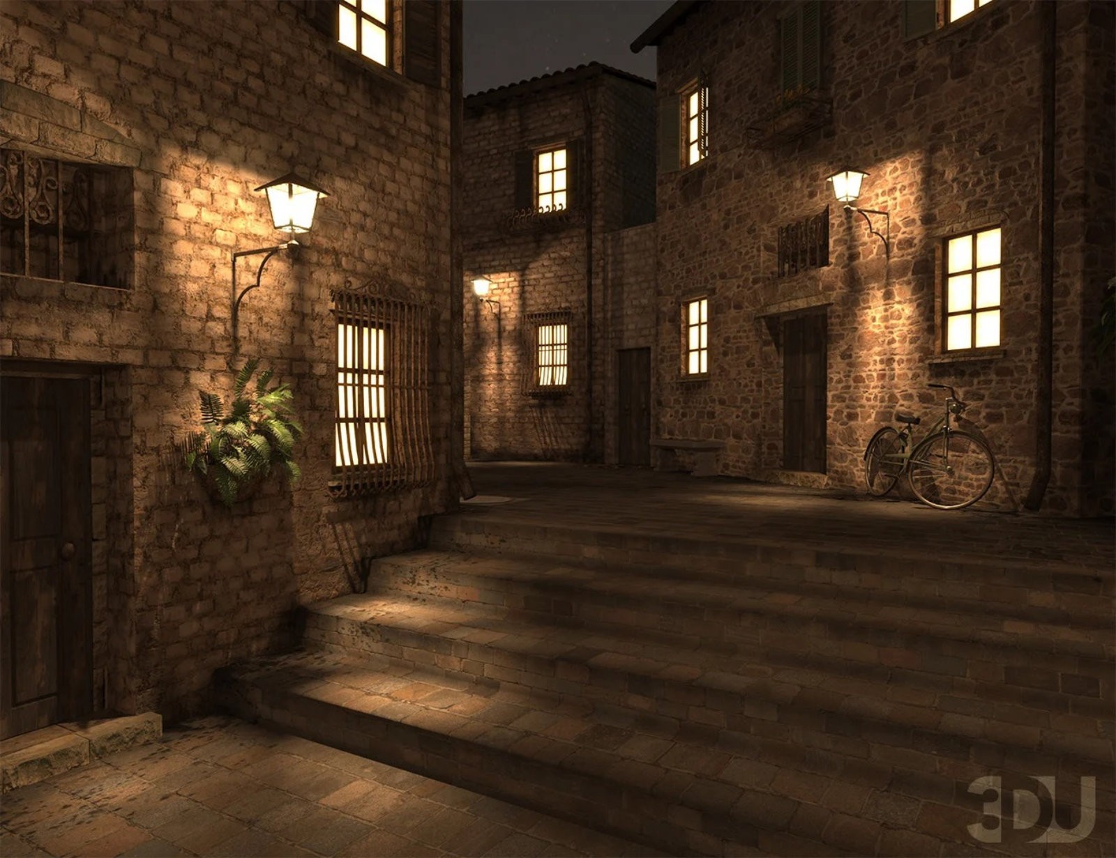 Villa della Fontana – Mediterranean Courtyard Scene by N/A