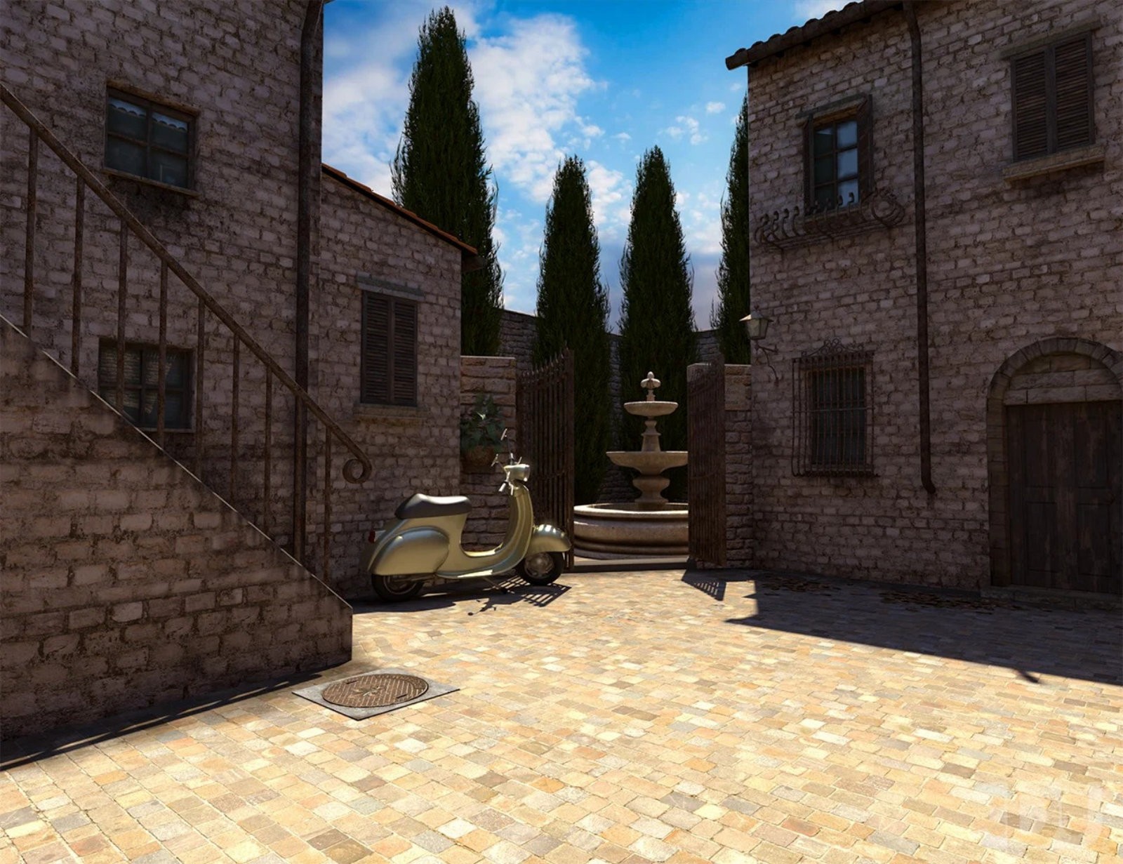 Villa della Fontana – Mediterranean Courtyard Scene by N/A