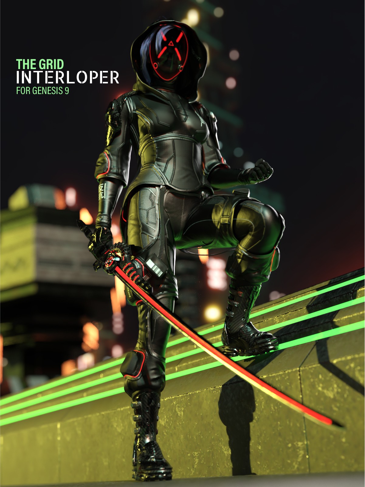The Grid Interloper - SciFi - Cyberpunk Outfit for Genesis 9 by N/A