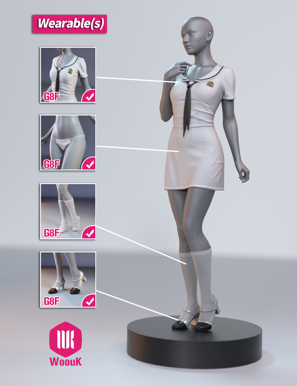 dforce WUK Short Sleeve Tie Shirt Dress for Genesis 8 and 8.1 Female by N/A